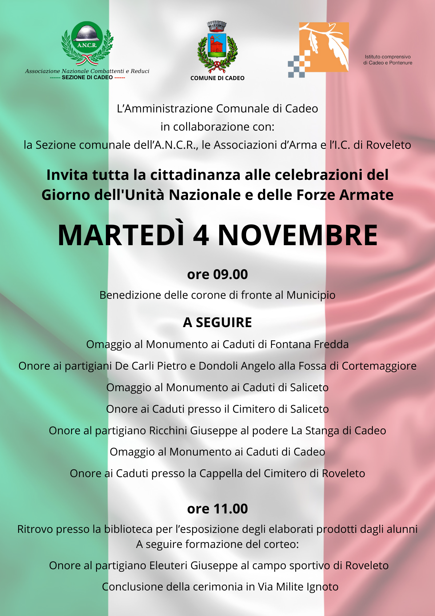 Cadeo: commemorazione 4 novembre 2025 – Istituto Comprensivo Amaldi – Cadeo